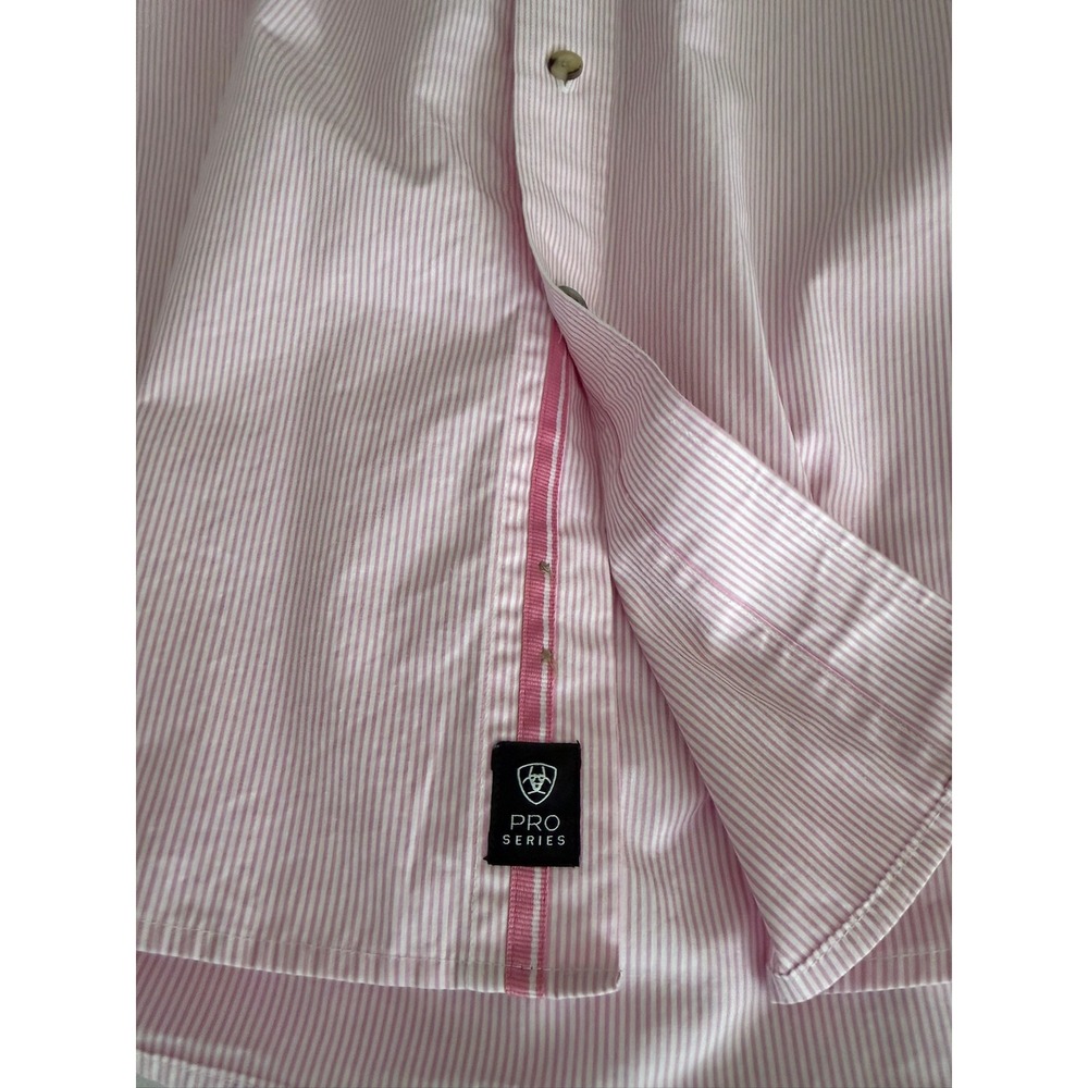 Ariat Shirt Mens Medium Long Sleeve Pro Series Pink White Striped Button Down - Picture 6 of 16